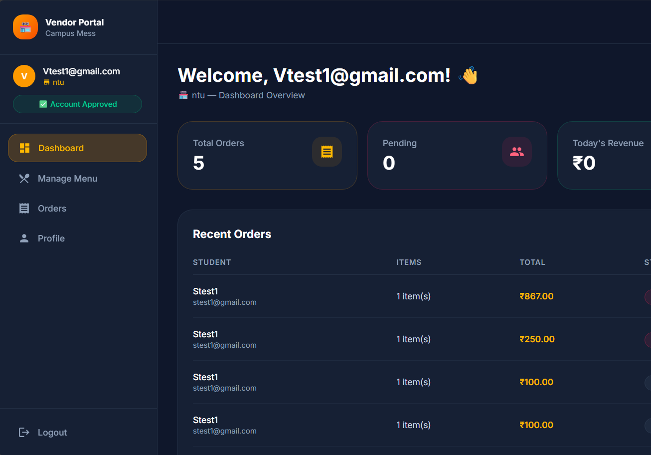 Vendor Dashboard UI